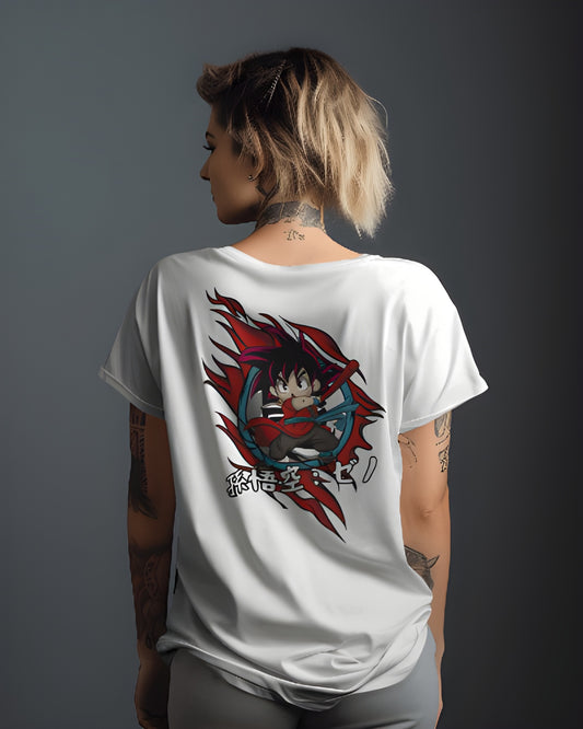 Goku Kawaii Back Print T-Shirt - 180 GSM Super Combed Cotton | Unisex Anime Tee with Lycra Neck