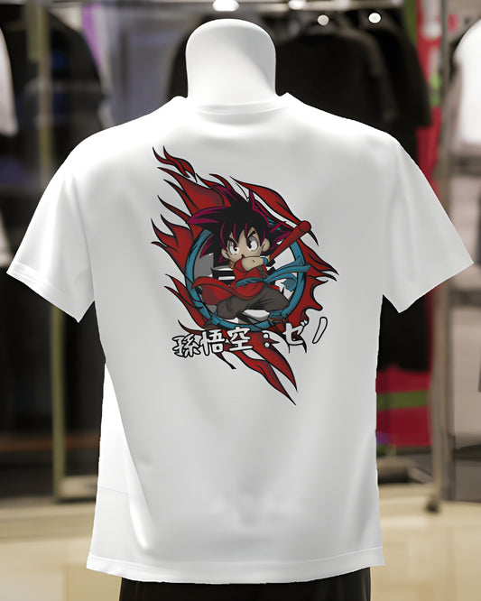 Goku Kawaii Back Print T-Shirt - 180 GSM Super Combed Cotton | Unisex Anime Tee with Lycra Neck