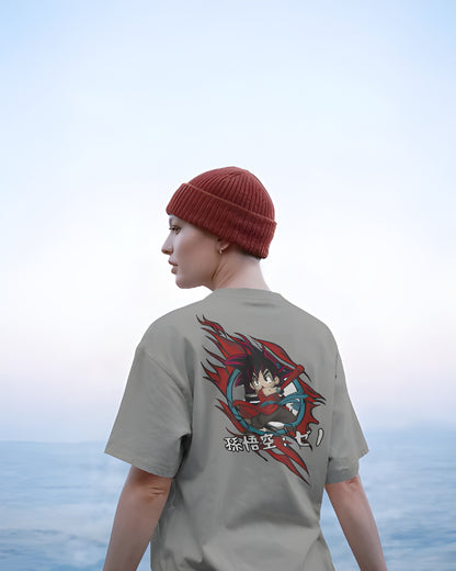 Goku Kawaii Back Print T-Shirt - 180 GSM Super Combed Cotton | Unisex Anime Tee with Lycra Neck
