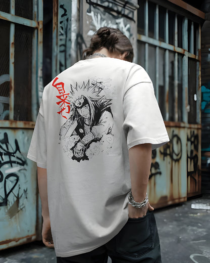 🐸🔥 Sage of the Six Swags | Jiraiya Oversized Back-Printed T-Shirt | Unisex | 240 GSM | White Tee 👕✨